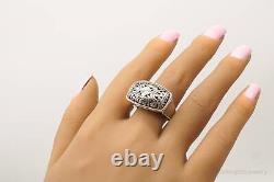 Vintage Art Deco Style Sterling Silver Ring Size 11.75