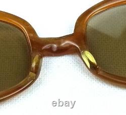 Vintage Art Deco Sunglasses Octagon Style Honey Color Frame Ladies Unisex Rare
