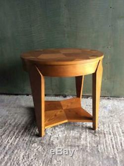 Vintage Art deco style geometric marquetry two tier round coffee / side table