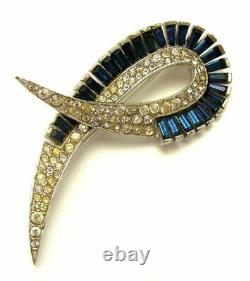 Vintage BOUCHER Blue Baguette and Rhinestone Deco Style Brooch