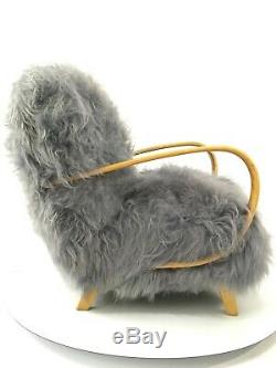 Vintage Design Art Deco Grey Sheepskin Bentwood Armchair Chair J Halabala