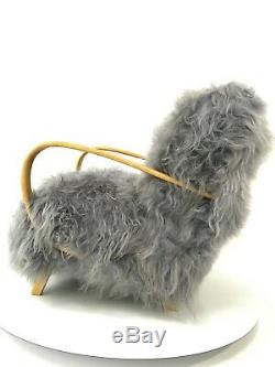 Vintage Design Art Deco Grey Sheepskin Bentwood Armchair Chair J Halabala