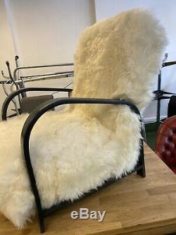 Vintage Design Art Deco Ivory White Sheepskin Bentwood Armchair Chair