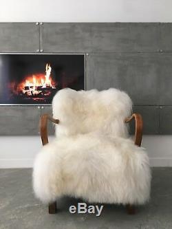 Vintage Design Art Deco White Sheepskin Bentwood Armchair Chair Halabala H237