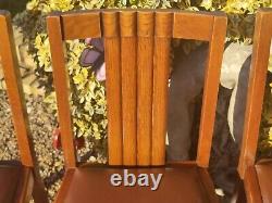 Vintage Dining Chairs x 4 Oak In The Art Deco Style Leather Seats