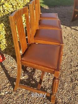Vintage Dining Chairs x 4 Oak In The Art Deco Style Leather Seats