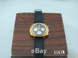 Vintage Elgin 60's Chronograph Valjoux 7736 Watch Panda Cal 330 (73643 814) Box