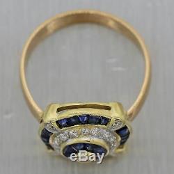 Vintage Estate 18k Yellow Gold Art Deco Style 0.75ctw Sapphire & Diamond Ring