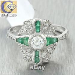 Vintage Estate Art Deco Style 18k Solid White Gold 1.97ctw Diamond Emerald Ring