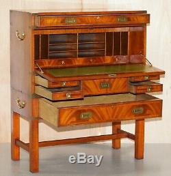 Vintage Flamed Mahogany Military Campaign Chest Of Drawers Drop Secretaire Desk