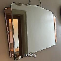 Vintage Frameless Peach Tinted Mirror Art Deco 1930s Bevelled Chain 64x41cm m115