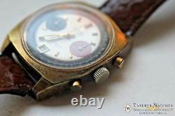 Vintage GRUEN Valjoux 7734 Gold Plate Chronograph Watch Raspberry Panda Dial