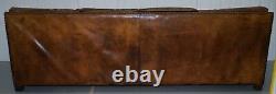 Vintage Hand Made In Chelsea Brown Leather 4 Seater Sofa Lion Hairy Paw Feet