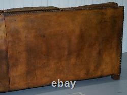 Vintage Hand Made In Chelsea Brown Leather 4 Seater Sofa Lion Hairy Paw Feet