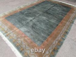 Vintage Hand Made Tibetan Art Deco Chinese Oriental Blue Wool Carpet 285x199cm