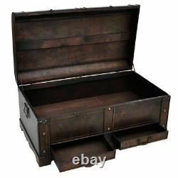 Vintage Large Wooden Treasure Chest Storage Trunk Retro Clothes Organiser Brown