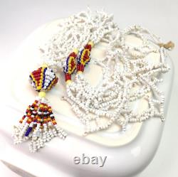 Vintage Long White Seed Bead Tassel Necklace Sautoir Art Deco Style Jewellery