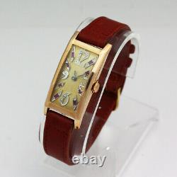 Vintage Longines 17J 9L Rare Ruby & Diamond Dial 14K Rose Gold Wristwatch