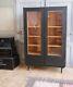 Vintage Mid Century Matt Black Painted Glass Cupboard Cabinet