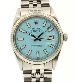 Vintage ROLEX Oyster Perpetual DateJust 36mm AQUA luminescent Dial Steel Watch