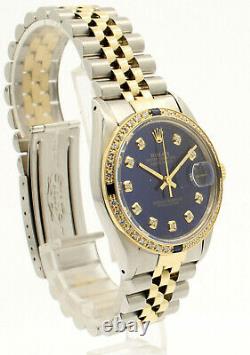 Vintage ROLEX Oyster Perpetual Datejust 36mm Blue DIAMOND Dial Men's Watch