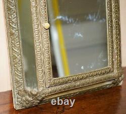 Vintage Repousse Brass Cushion Edge Mirror French Wall Mounted For Hanging Keys