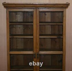 Vintage Restored Solid Pine Glass Doored Library Bookcase Also Hanging Cabinet
