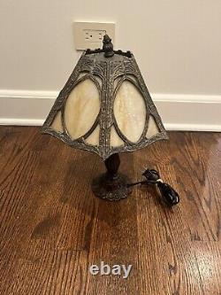 Vintage Stained Glass Tiffany Style Table Lamp Deco with Brass Base 15