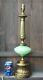 Vintage Tall Gilded Metal Round Art Deco Green Resin Table/bedside Lamp Base