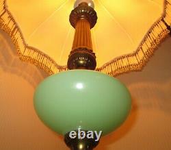 Vintage Tall Gilded Metal Round Art Deco Green Resin Table/Bedside Lamp Base