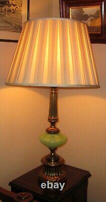 Vintage Tall Gilded Metal Round Art Deco Green Resin Table/Bedside Lamp Base