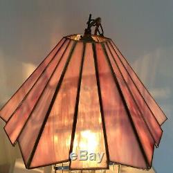 Vintage Tiffany Style Ceiling Pendant Light Fitting Pink Stained Glass Art Deco