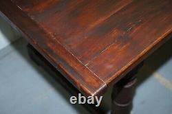 Vintage Timber Planked Top English Farmhouse Refectory Dining Table Seats 8-10
