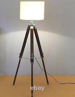 Vintage Tripod Floor Lamp Mid Century Wood Shade Lamp Floor Living Room Lamp