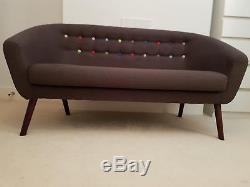 Vintage style sofa mid century grey button back modern tub chair