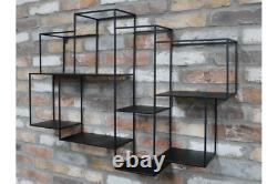 Wall Unit Industrial Style Metal Multi Shelf Vintage Retro Storage Display Black