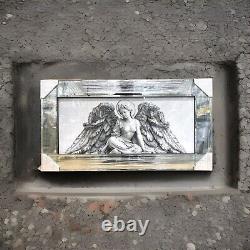 White Angel Picture Liquid Art Wings Wall Hung Mirror Frame Glitter 85x45 cm