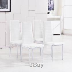 White Clear Rectangular High Gloss Glass Dining Table and 4 PU Chairs Seats Set