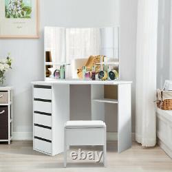 White Dressing Table Vanity Makeup Desk with 5 Drawers, Mirror Set and Stool UK