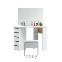 White Dressing Table Vanity Makeup Desk with 5 Drawers, Mirror Set and Stool UK