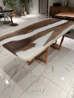 White Epoxy Center Table Top with Elegant Look Handmade Coffee Table for Home