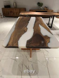 White Epoxy Center Table Top with Elegant Look Handmade Coffee Table for Home