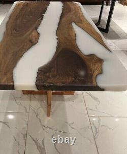 White Epoxy Center Table Top with Elegant Look Handmade Coffee Table for Home