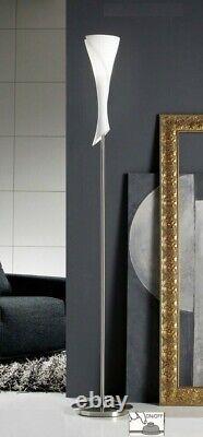 White Glass Long Slim Floor Lamp Modern Art Deco Decorative Satin Nickel Base