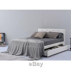 White Leather 4ft6 Duble 5ft King Size Ottoman bed Frame 1 Drawer Side Storage