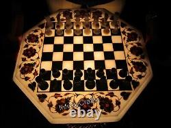 White Marble Chess Board Table Top Abalone Shell Inlay Work Coffee Table for Bar