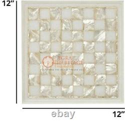 White Marble Chess Set Inlaid Mop Stone Mosaic Designer Table Top Play Room Deco
