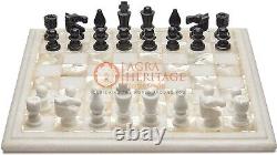 White Marble Chess Set Inlaid Mop Stone Mosaic Designer Table Top Play Room Deco