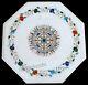 White Marble Coffee Table Top Gemstone Inlaid Bed Side Table For Home Decor 15