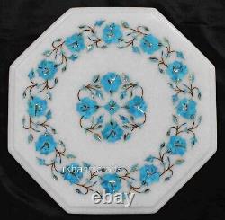 White Marble Coffee Table Top Light Blue Stone Inlaid Corner table 12 x 12 Inch